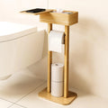 Bamboo Toilet Paper Holder Stand with Storage Toilet Tissue Holder Bamboo Free Standing Toilet Tissue Paper Roll Holder