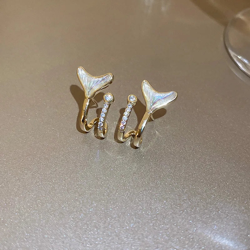 Silver Needle Zircon Fishtail Earrings Girls Sweet Jewelry Shiny Crystal Zircon Fishtail Stud Clip On Earrings For Women
