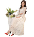 Autumn Korea Design Women's V-neck Lace  Elegant Dress Vacation Fashion Lady's Solid Color Printing A-line Dress