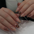 Dropshipping 24 Pcs 3790 3D Petals and Flowers Design French Style Short Almond Nails Press on Nails Artificial Fingernails