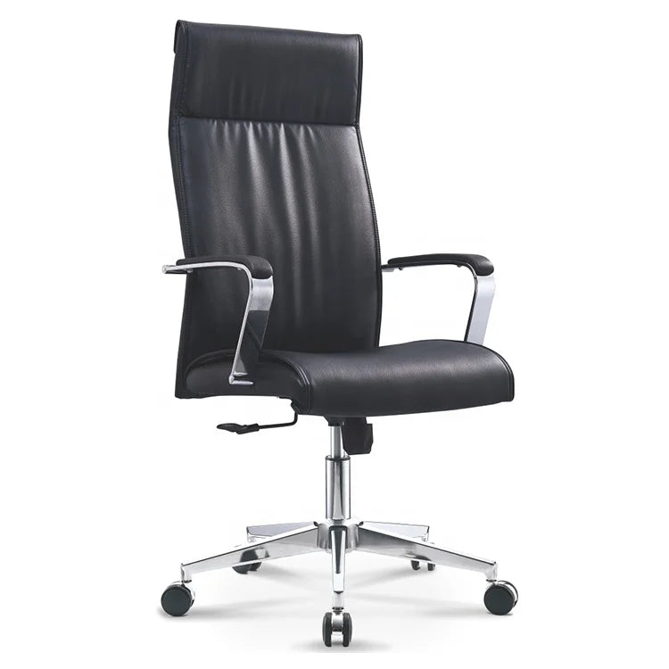 Guangdong Furniture's Modern Executive Chair PU Leather Fixed Armrest Height Adjustable Office Swivel Chair Black Metal Design