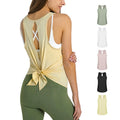 2024 New Style Women's Running Vest Solid Color Light Weight Soft Spandex Fabric with Tie Back Tank Sleeve Sporty Outfit