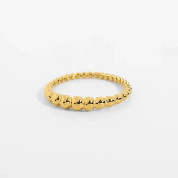 Minimalist 18K Gold Waterproof Plating Thin Bead Ring Women Stainless Steel Small Bead Finger Ring Wedding Jewelry