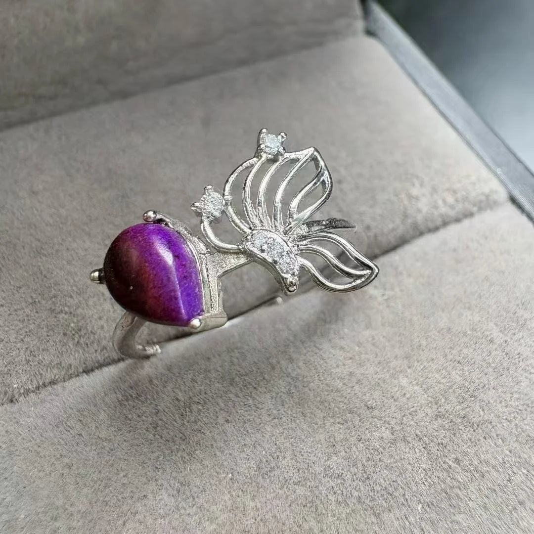 Crystal Healing Stone  Fine Jewelry Natural Sugilite 925 Sterling Silver Ring for Anti Stress and Anxiety