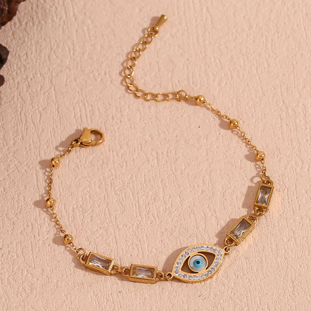 Evil Eye Jewelry Non Tarnish Chain Bracelet Gold Plated Zircon Chian Bracelet Stainless Steel