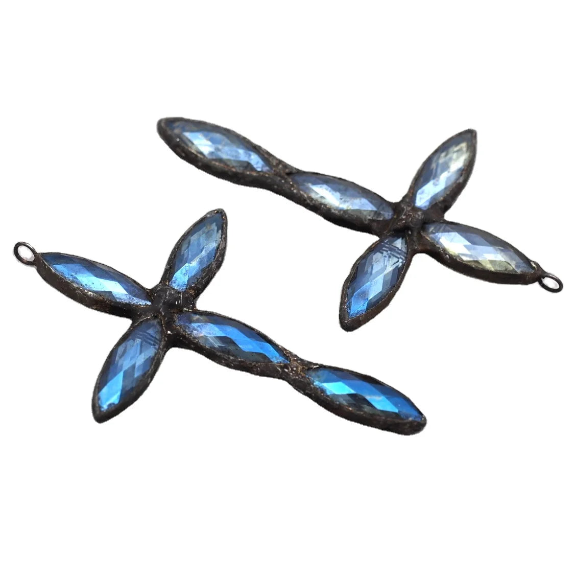 PM28600 Blue Soldered AB Briolette Drop Cross Bohemian Metalwork Aurora Boreali Crystal Pendant Fashionable Pendants Charms