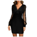 2025 Best-selling OEM European American Women Gauze V-neck Sequined Slim Sexy Casual Women Dresses
