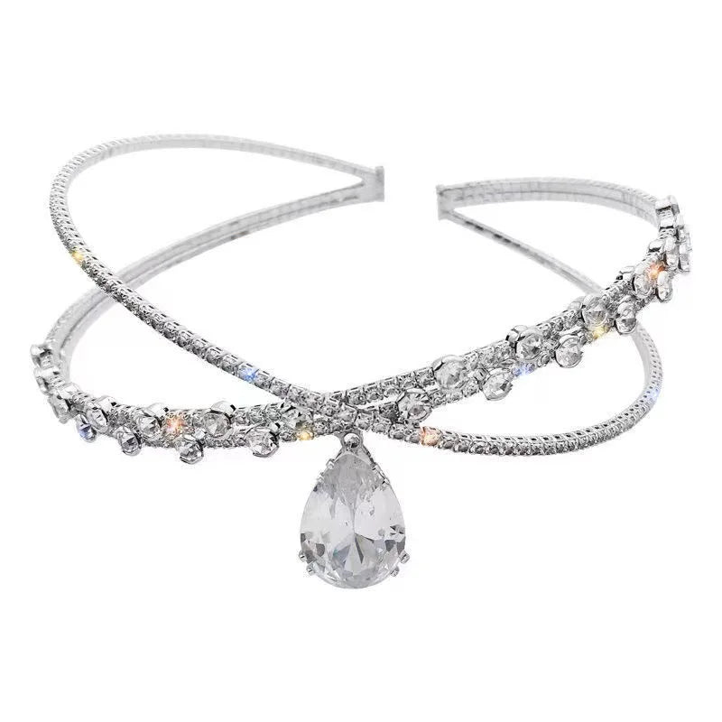Luxury Bling Rhinestone Sparkling Diamond Choker Crystal clear Quartz Pendants Rhinestone Necklace for Women Girls Collar