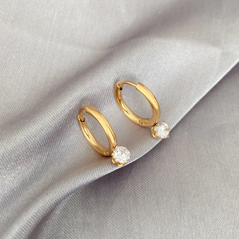 DAICY 2023 Fashion 18k Gold Plated Stainless Steel Hoop Dangle Zircon Diamond Earings Jewelry Women