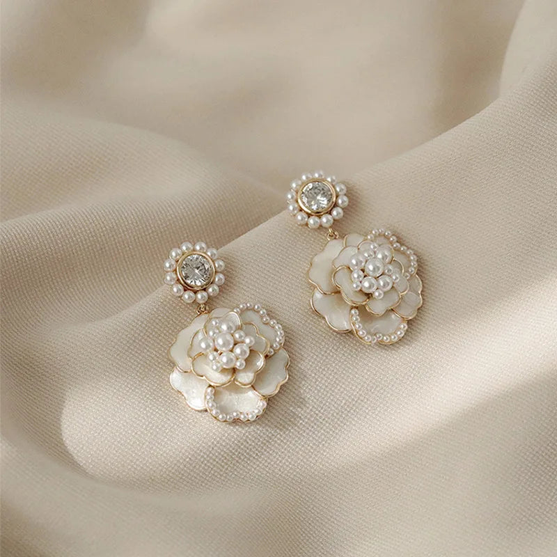 New Arrival S925 Silver Needle Camellia Earrings Vintage Jewelry Earrings Women