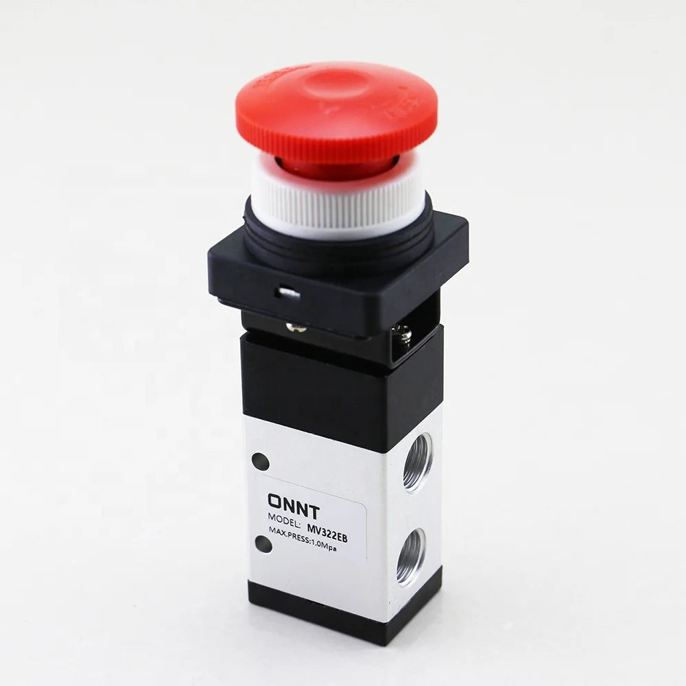 3 Way 2 Position Red MV322EB 1/4 Inch Air Relief Pneumatic Air Mechanical Control Valve Push Round Button Valve With Lock