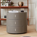 WISEMAX FURNITURE Wholesale Bedroom Furniture Night Stand with 3 Storage Drawer Saddle Leather Bedside Table Round Corner Table