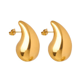 Women Fashion Light Luxury Design Jewelry 18k Gold Plated Stainless Steel Water Drop Teardrop Shape Geometric Earrings