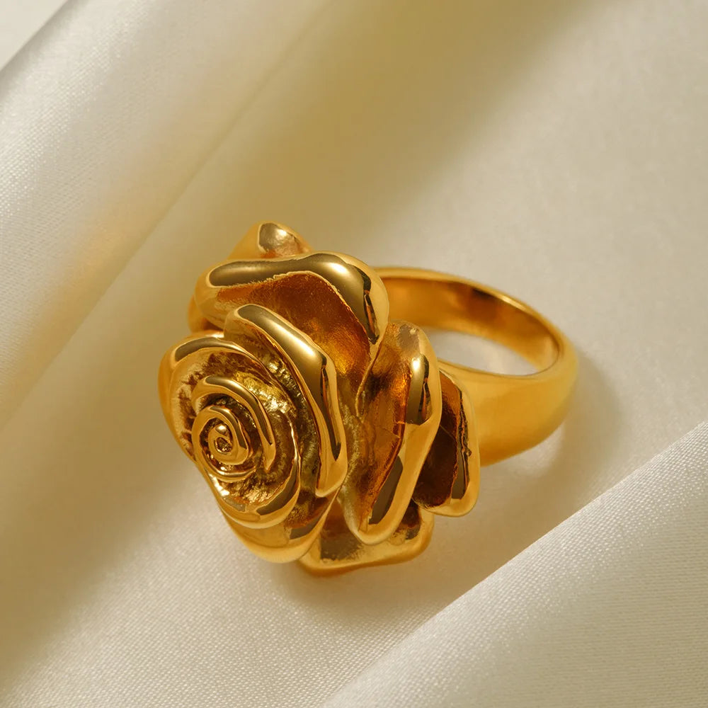 INS18 Gold Vacuum Electroplating Non Fading Stainless Steel Rose Casting Ring Mold Make Ring Three Dimensional Flower