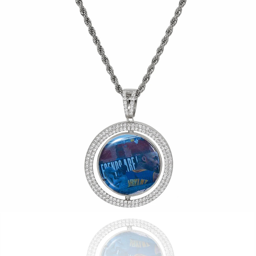 Hip Hop Style Fashionable Necklace for Girls Customizable Brass Rotating Photo Pendant with CZ Diamond Fine Jewelry Pendants