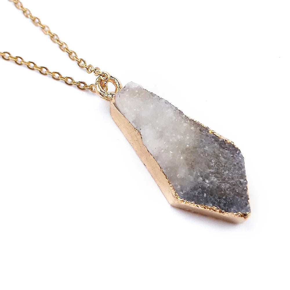 HZ Natural Agate Raw Crystal Gemstone Gold Electroplated Single Loop Handmade Making Pendant Connectors Jewelry