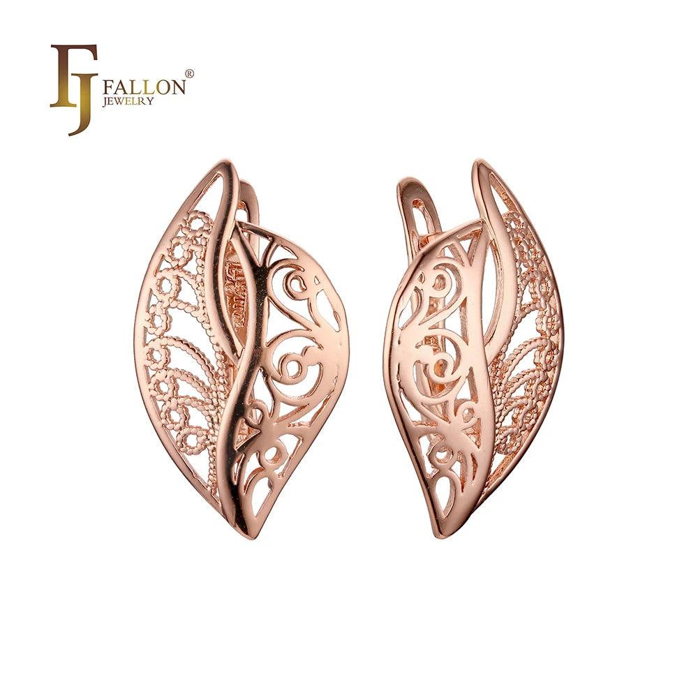 FJ Fallon Fashion Jewelry Filigree Earrings Plated in Rose Gold Brass Based