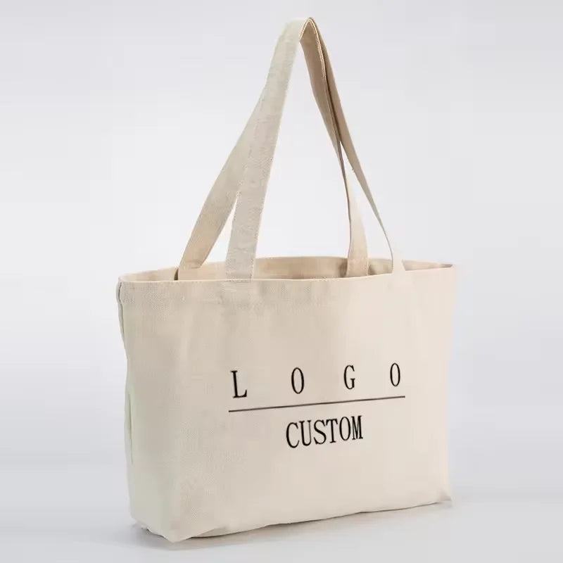 Wholesale Custom Print Logo Eco-Friendly Cotton Canvas Tote Bags with Zipper Closure Custom Colors & Sizes