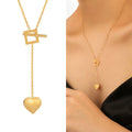 New Arrival Trendy Y Shaped Stainless Steel Gold Plated OT Clasp Heart Tassel Pendant Necklace Women Jewelry Gift