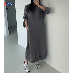 Custom Women Clothing Fleece Sweatshirt Dresses for Women High Quality Long Sleeve Pullover Long Hoodie Dress