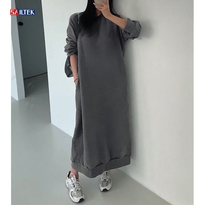 Custom Women Clothing Fleece Sweatshirt Dresses for Women High Quality Long Sleeve Pullover Long Hoodie Dress