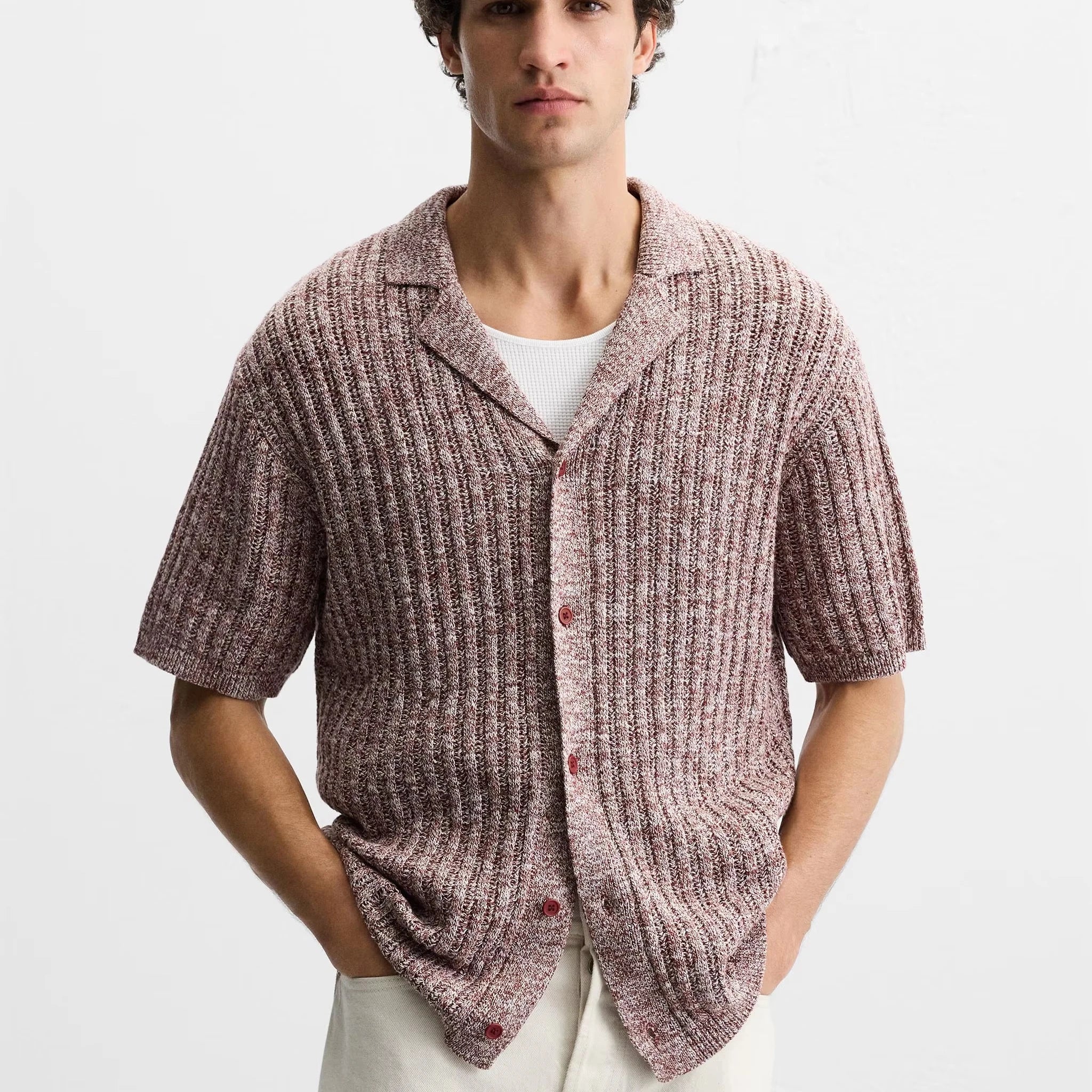 Custom Design Logo Men's Summer Casual Cropped Oversize Plus Size Cotton Short Sleeve Knitwear Shirts Breathable Comfortable