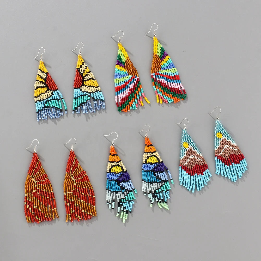 Hot Shell Landscape Painting Drop Earrings Hand Woven Multi-Pattern Mountain Sea Sunrise Seed Beads Fashion Jewelry