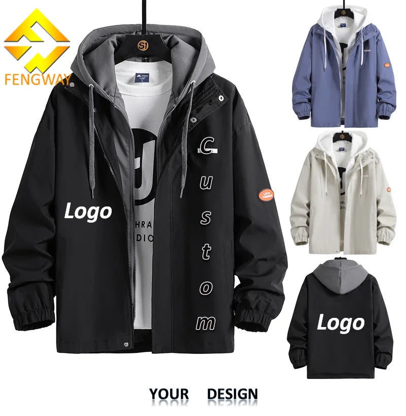 Fengway Custom Two-Layer Zip Hoodie Men's Trendy Casual 2-in-1 Jacket for Spring Patchwork Streetwear Coat