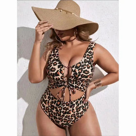2024 New Fashion One Piece Women Leopard Print Spot Large Size Fat Bikini Swimwear