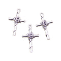 Jewelry Charms Accessories Antique Silver Color Alloy Cross Rose Flower Charms Pendant 26x15MM