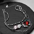 925 Sterling Silver Texture Three Layered Cross Chain Bracelet for Women 925 Silver Baroque Pearl Chain Heavy Style Bracelet