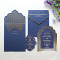 Navy Blue Muslim Wedding Invitations Religious Party Ceremony Invitation Card With RSVP and Envelope