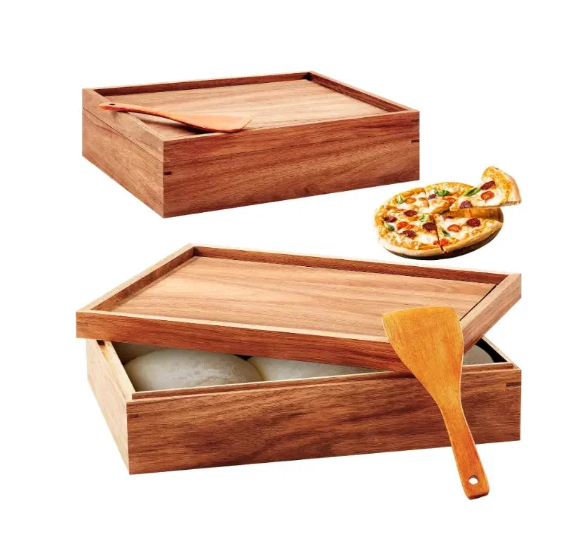 Nicebuy Sustainable Wooden Pizza Proofing Box with Lid and Dough Tray for Kitchen Organizer Baking Supplies