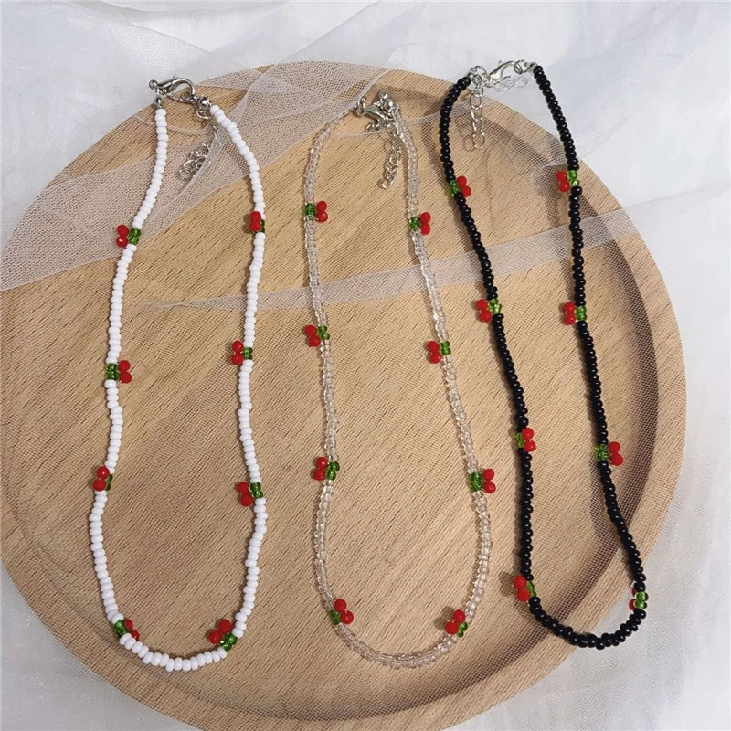 Handmade Jewelry Korean Design Summer Necklace Fruit Cherry Strawberry Beaded Necklace for Girl