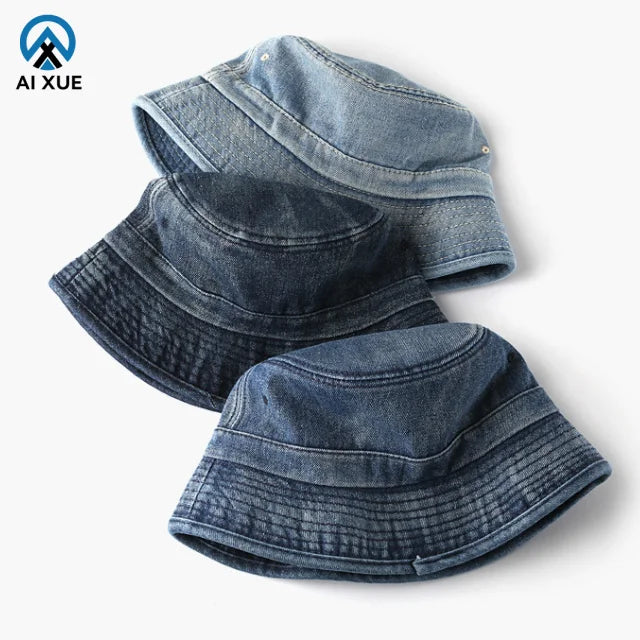 Wholesale Fashion Jean Bucket Hats Washed Denim Sombrero Style Printed Character Pattern Casual Cycling Daily Use Summer Fishing