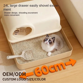 Eco-friendly Fully-enclosed Odor-Proof Anti-Splash Square Cat Litter Basin 20L Plastic Corridor Cat Toilet Drawer Oversized Cat