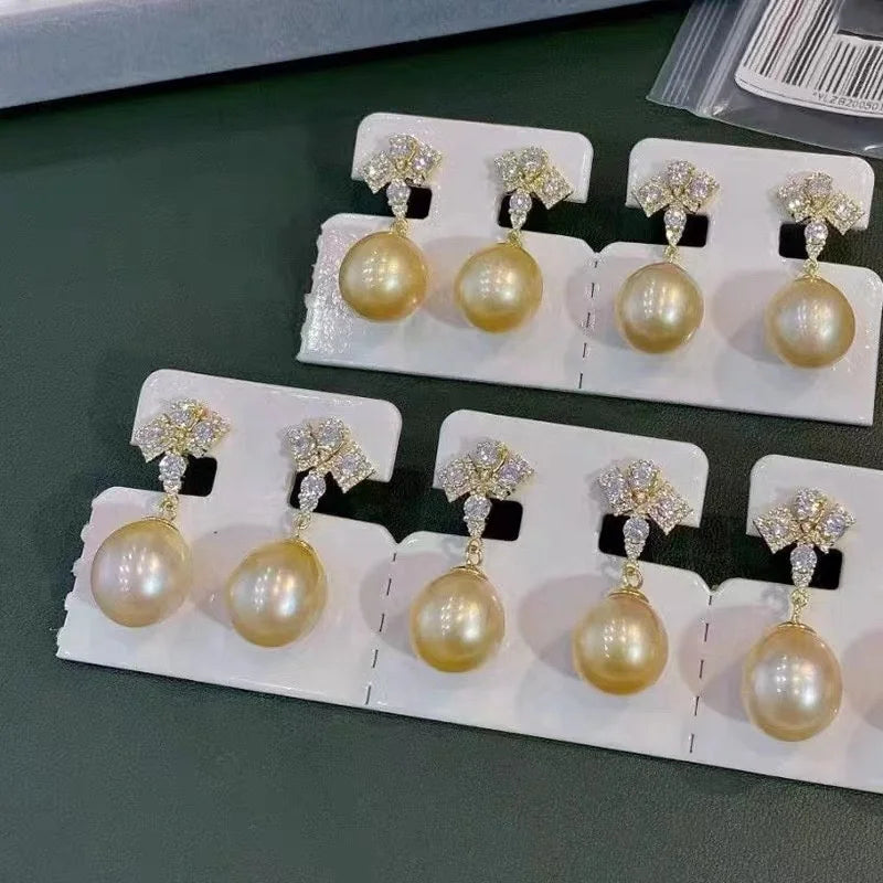 E2170 9-10mm DIY Natural Freshwater Pearl Charm Earrings Mounting Accessory 925 Sterling Silver Gold Plated  Jewelry for Women