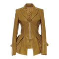 TWOTWINSTYLE Women's Casual Pu Leather Solid Color Lapel Long Sleeve Jackets with Zipper Closure Women Coat