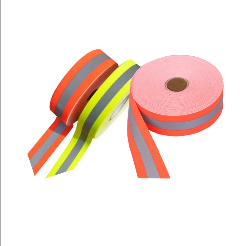 High Visibility Fluorescent Orange Yellow with Reflective Silver Stripes Fire Flame Retardant Resistant Warning FR Fabric Tape