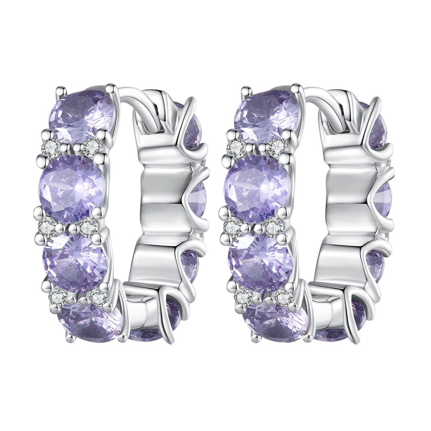 925 Sterling Silver Purple Zircon Ear Buckles Sparkle CZ Fashion Hoop Earrings for Women Birthday Gift Fine Jewelry BSE749