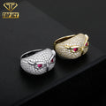 Iced Out CZ Red Gem Eye Hip Hop Fine Jewelry for Men Women 18K Gold Plated Brass and Zirconia Owl Ring