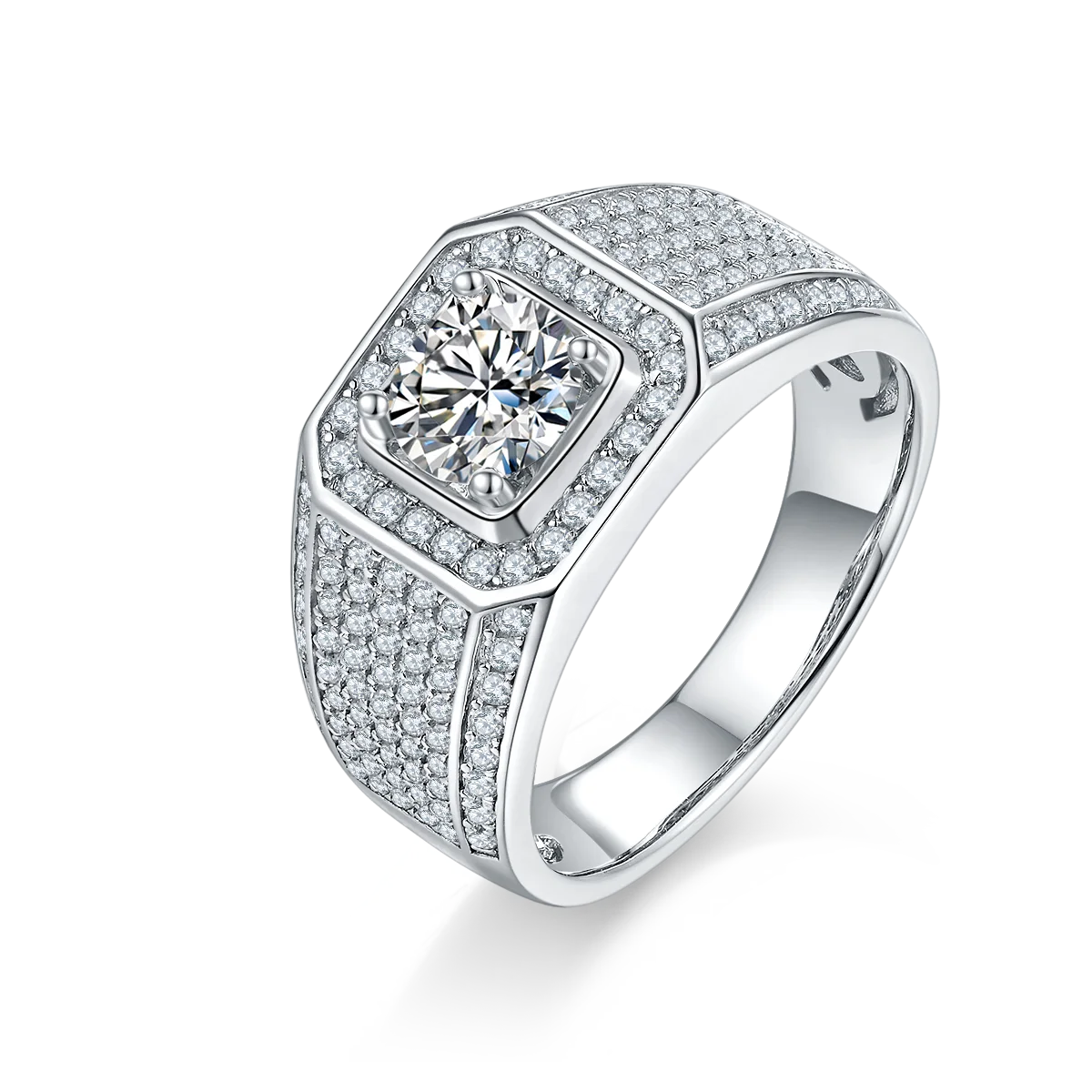 Luster 1Ct Luxury S925 Sterling Silver White Engagement Wedding Full Diamond Moissanite Ring for Man