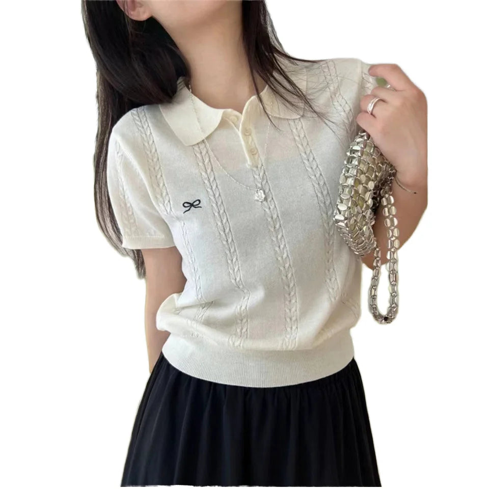 2024 Autumn New Solid Color Knitted Sweater Women Ladies Knitted Polo Shirt Women Knit Top
