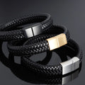 Luxury Men's Woven Braided Wrap Bracelets PU Leather with Stainless Steel Magnetic Buckle Available in Silver Gold Black Colors