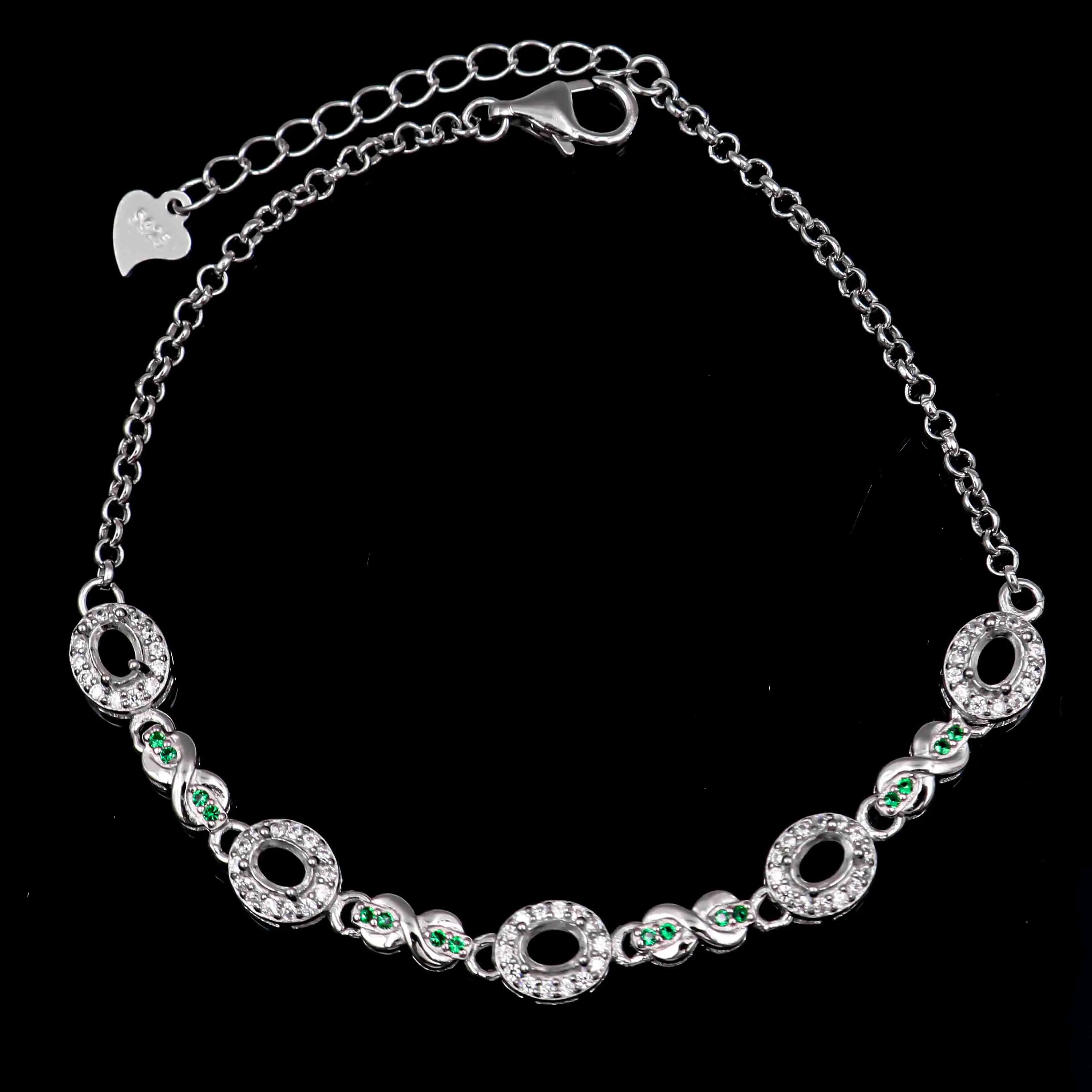 Sterling Silver 3*4mm Semi Mount Bracelet Empty Support Blank Claw Setting S925 Mountain Base Holder Without Stone Inlay for DIY