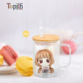 Topjlh 15oz Sublimation Clear Glass Tumbler Double Wall Mug Modern Personalized Bamboo Lids Straw Coffee Giveaways Stocked