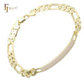 FJ Fallon Fashion Jewelry Men's ID Figaro Link Bracelets 14K Gold Plated Brass Based