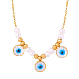 Trendy Durable Glossy Shell Inlay Gold Plated Stainless Steel Pendant Chain Necklace for Women Anniversary Daily Wearing