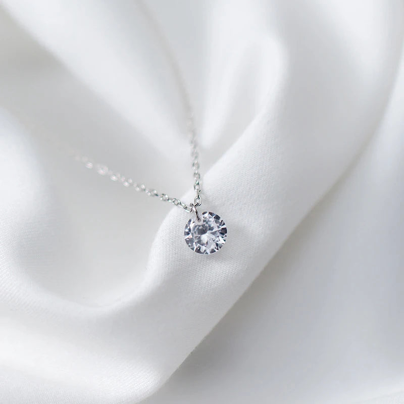 925 Sterling Silver Fashion Simple Round Clear CZ Link Chain Pendant Necklace for Women Fine Jewelry Accessories