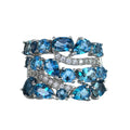 Dazzling Rhodium Plated 925 Silver Jewelry Natural London Blue Topaz Ring for Women Anniversary Gift